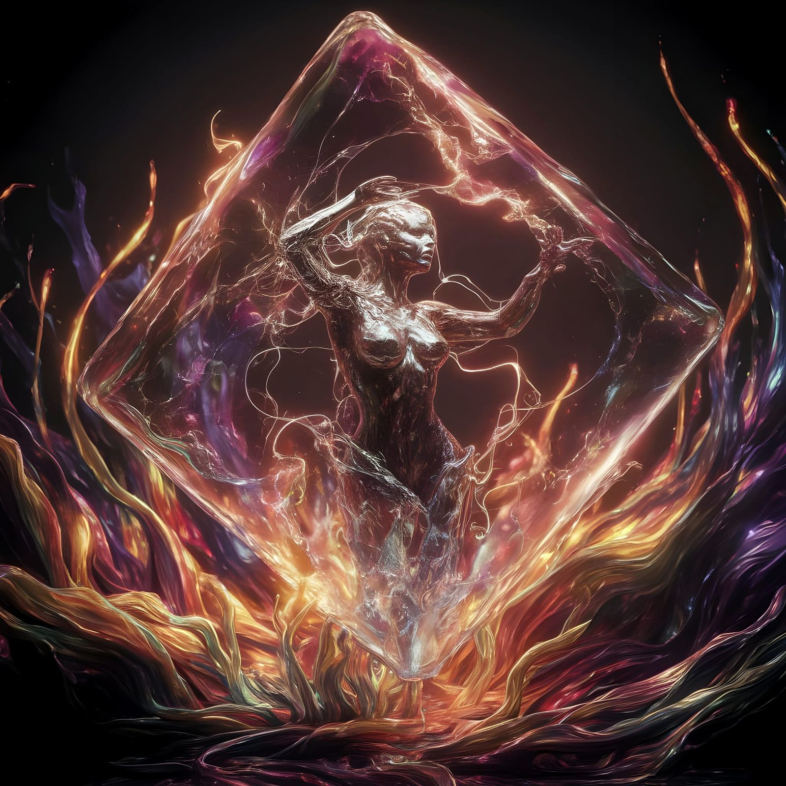 Surreal 4D Tesseract Traps Ferrofluid Woman in a Celestial L...