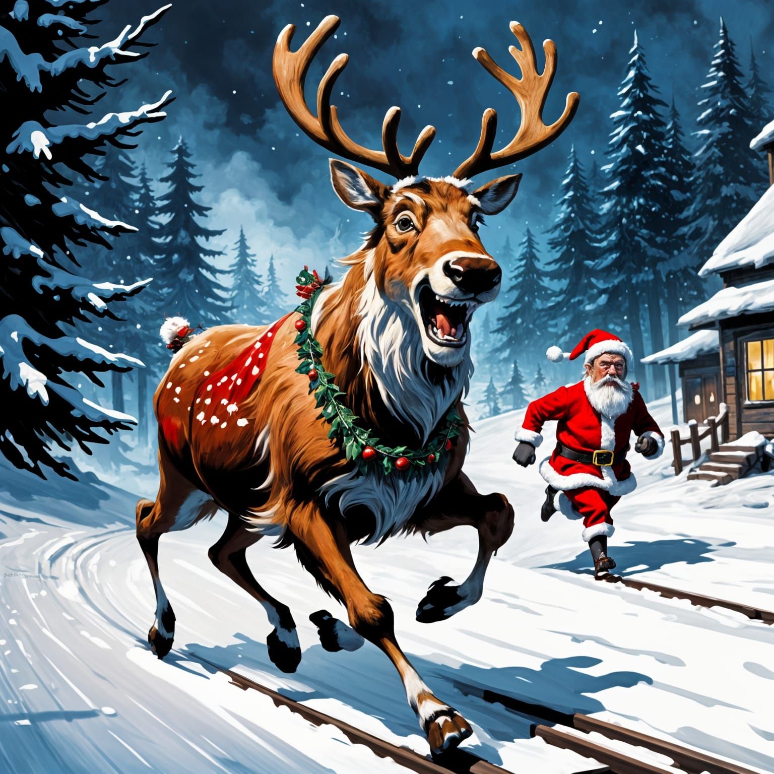 Rudolph the Reindeer Escapes Santa's Wrath in a Dark Fantasy
