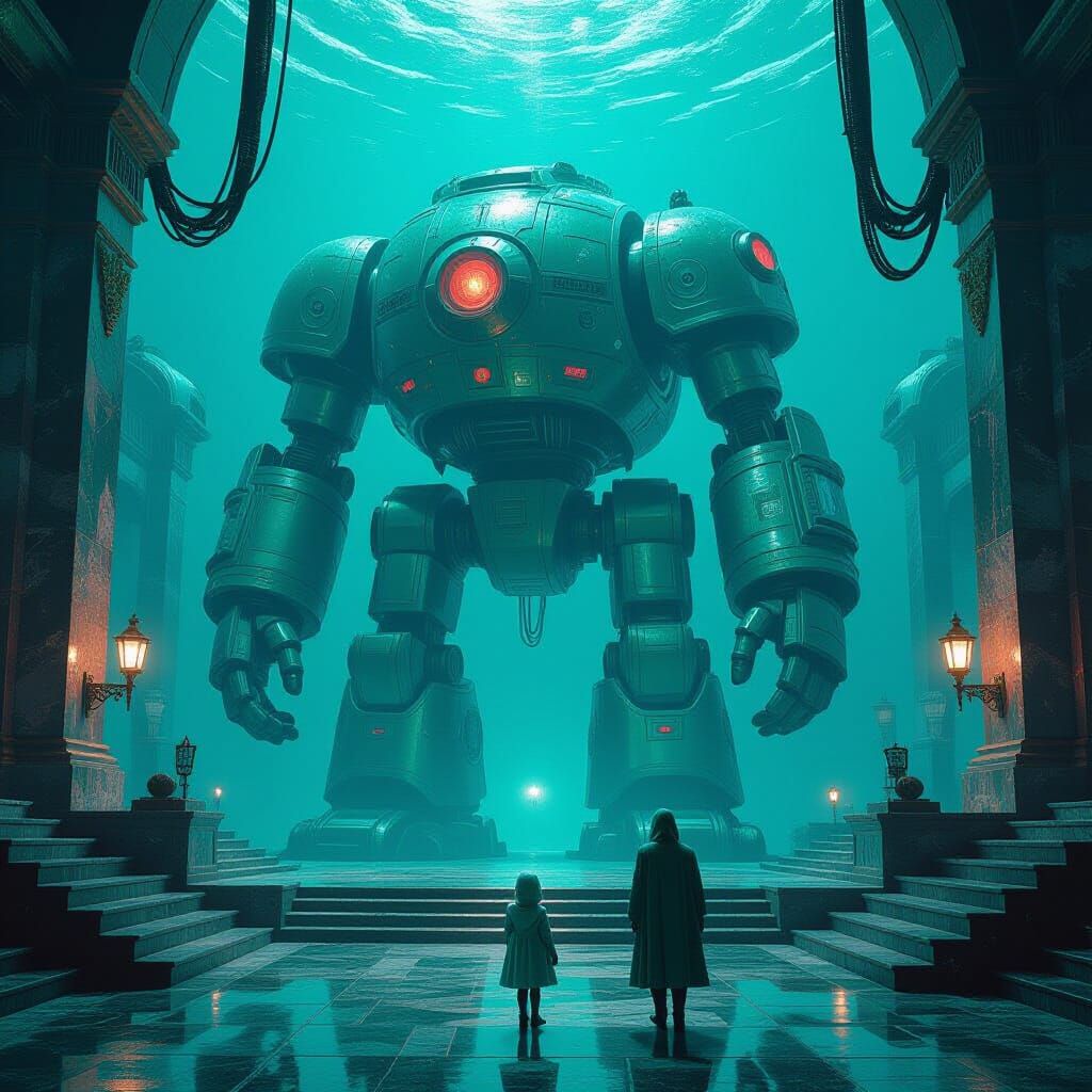 Underwater City Protector in Dystopian Futurism Style
