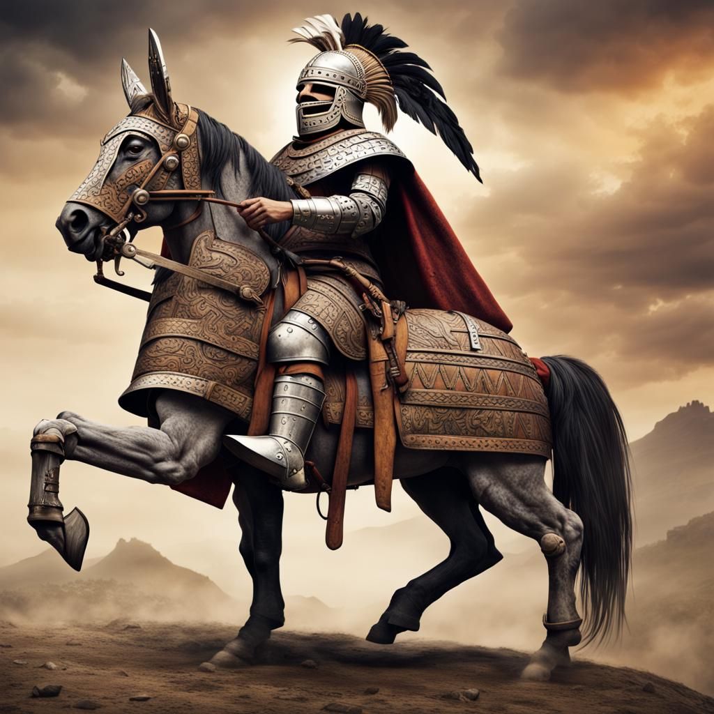 Mounted Aztec Knight in Medieval Setting
