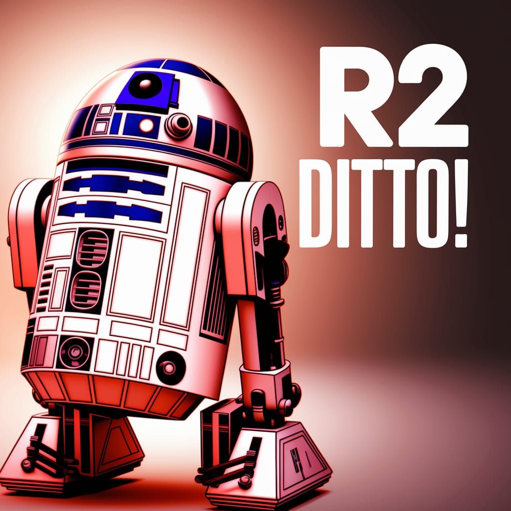R2-D2 in Warm Ambient Lighting with Whimsical Text