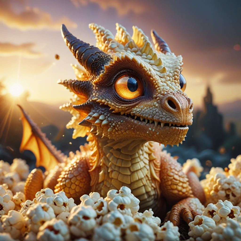 Whimsical Popcorn Dragon Watches a Fantasy Film