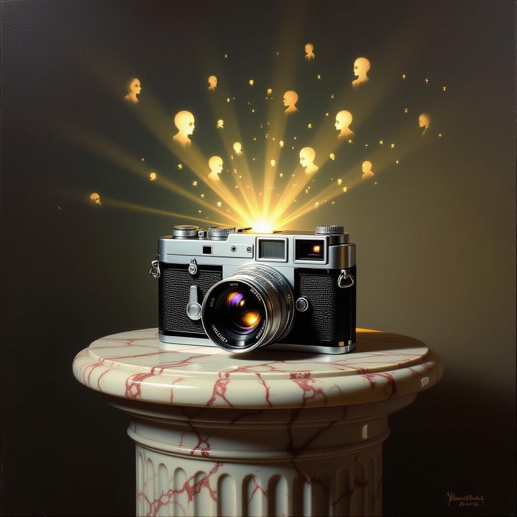 Vintage Camera Radiates Memories in Surreal Oil Painting