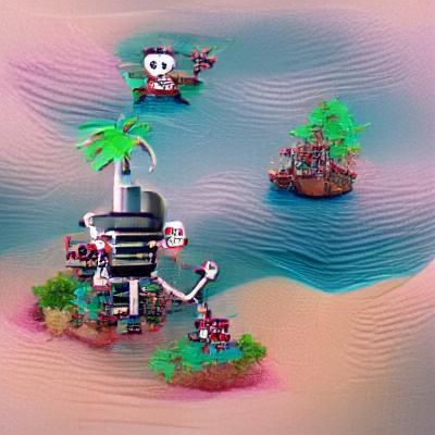 Robot Pirate Ship on Tropical Island