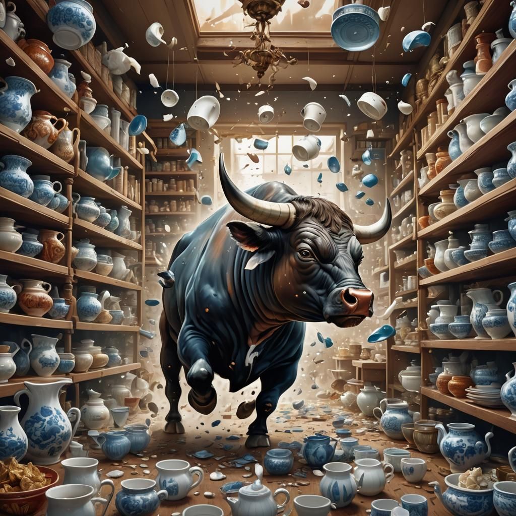 Bull in China Shop: a Matte Painting Caricature