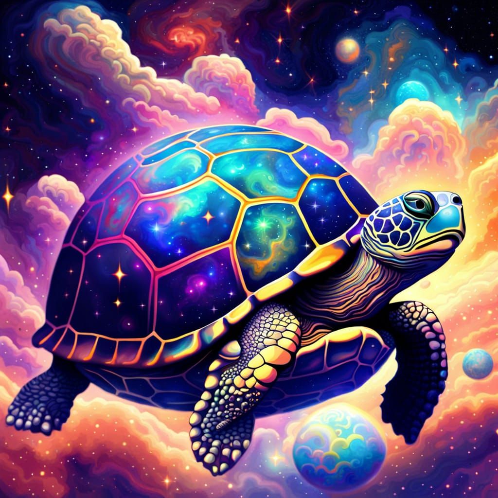Psychedelic Turtle in Space with Globe Shell