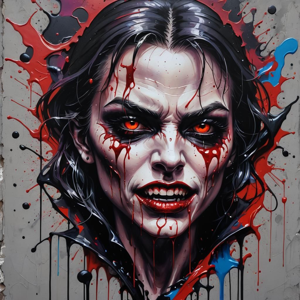 Vampire Graffiti Art in Polychromatic Splash Style