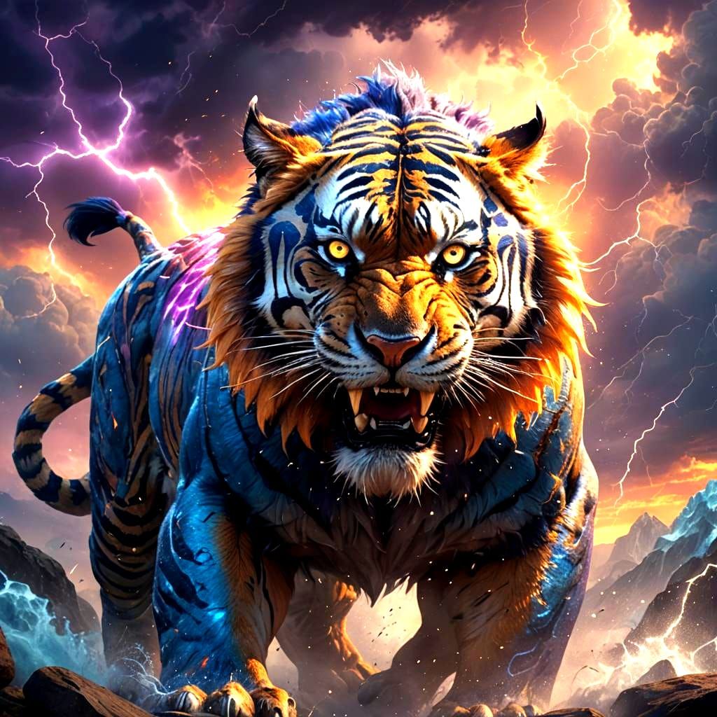 Majestic Thunder Tiger in a Sunset Landscape