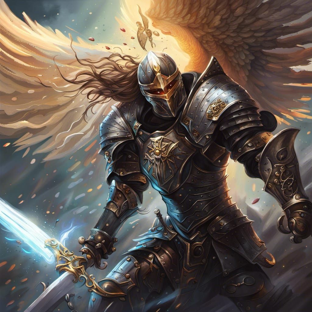Warrior Angel Battles Dark Knight: Hyperrealistic Concept Ar...