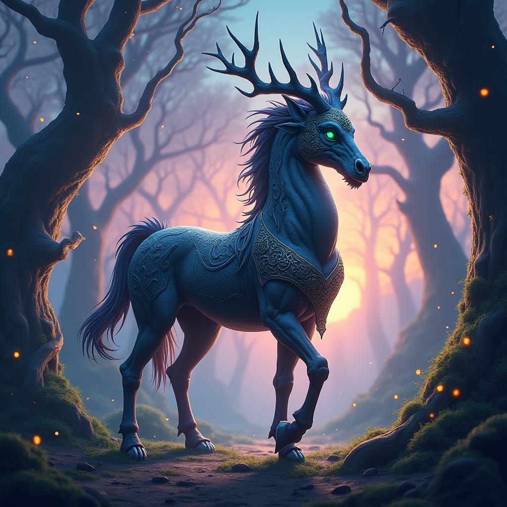 Dragon-Headed Centaur in Mystical Forest