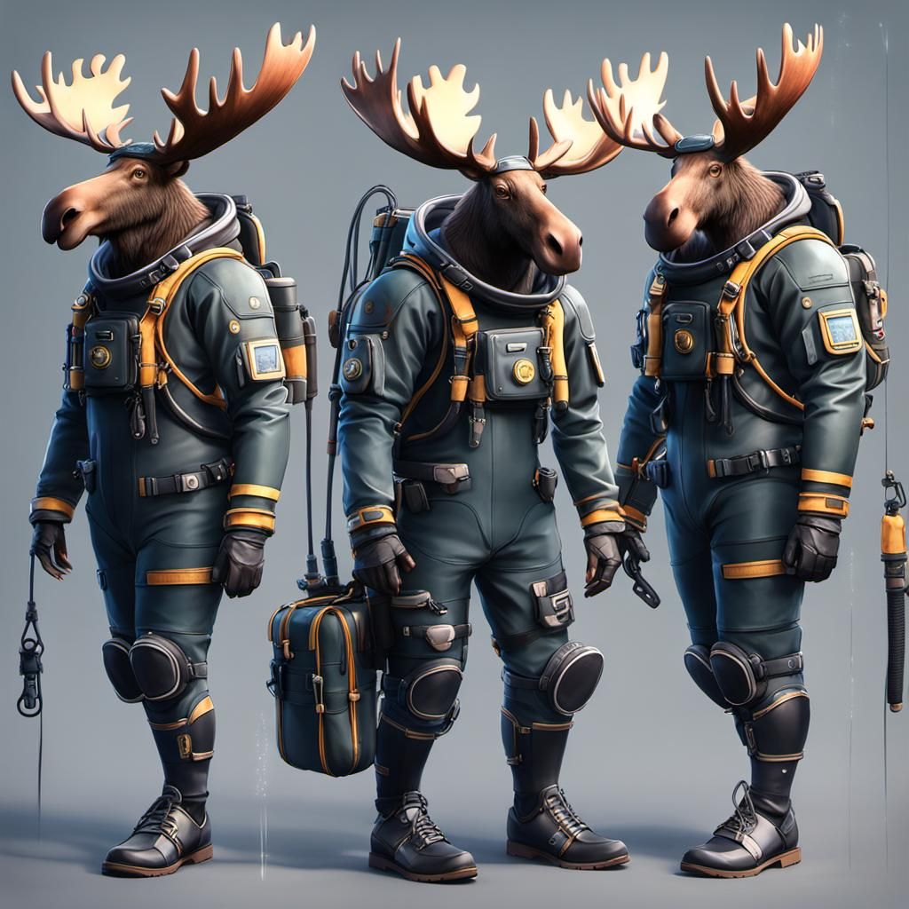 Moose in Scuba Suit: Anime-Inspired 3D Art