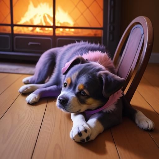Cozy Dog by Fireplace in Hyperrealistic Detail