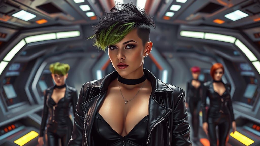 Confident Starship Officer in Cyberpunk Attire