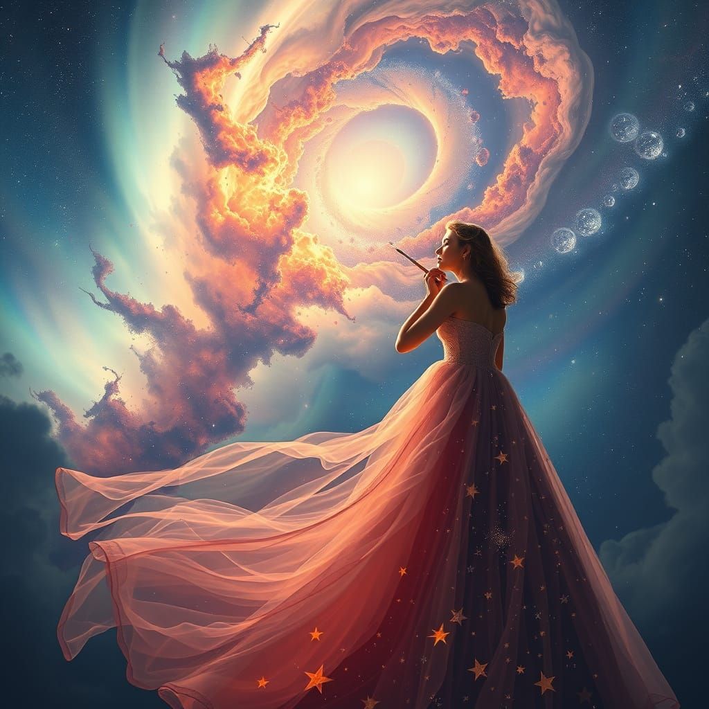 Goddess Paints Galaxy in Dramatic Digital Style