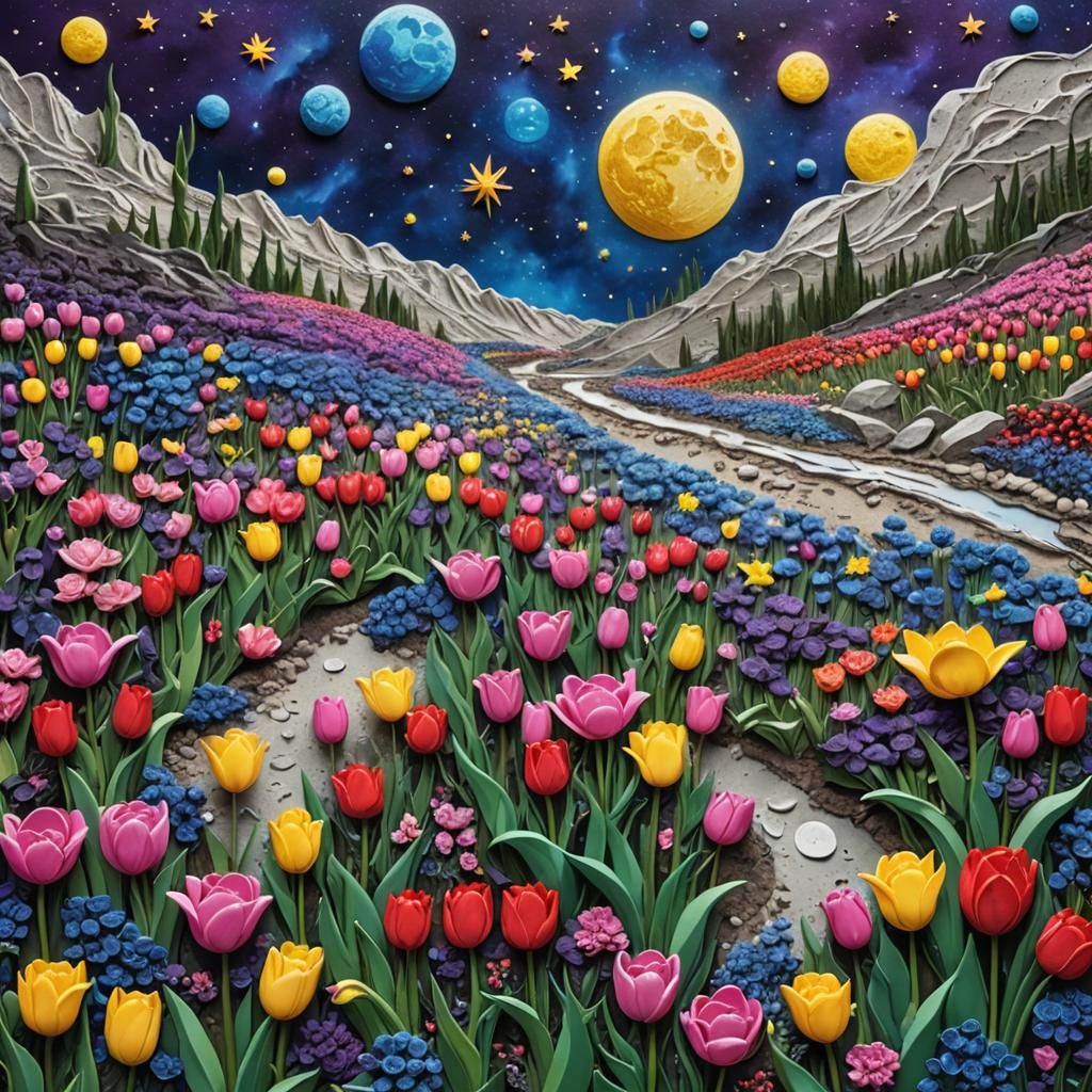 Fantasy Flower Garden on the Moon in Digital Art
