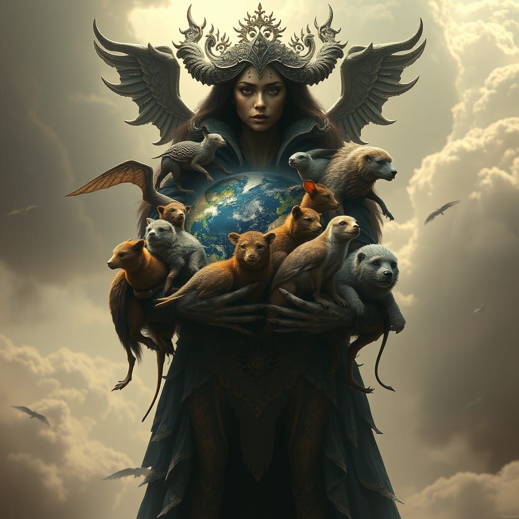 Mother Earth with Animal Children: Digital Matte Painting