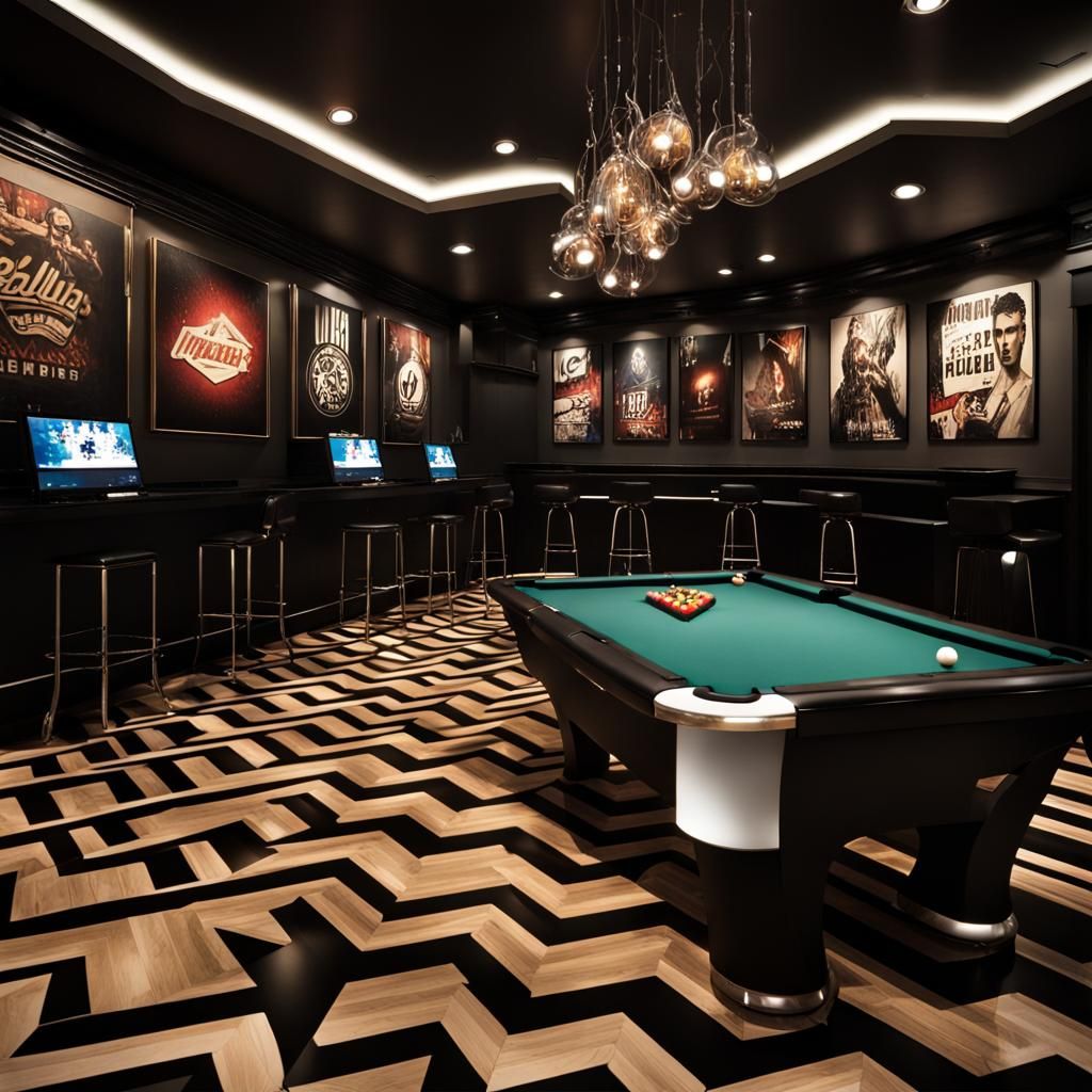Hard Rock Billiard Hall with Chevron Flooring