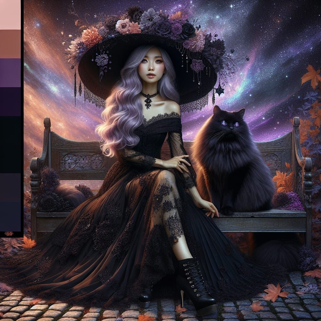 Mystical Woman with Cat in Digital Fantasy Scene