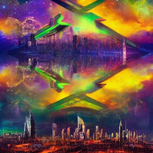 Futuristic Cityscape Portrait in Mixed Media Digital Art