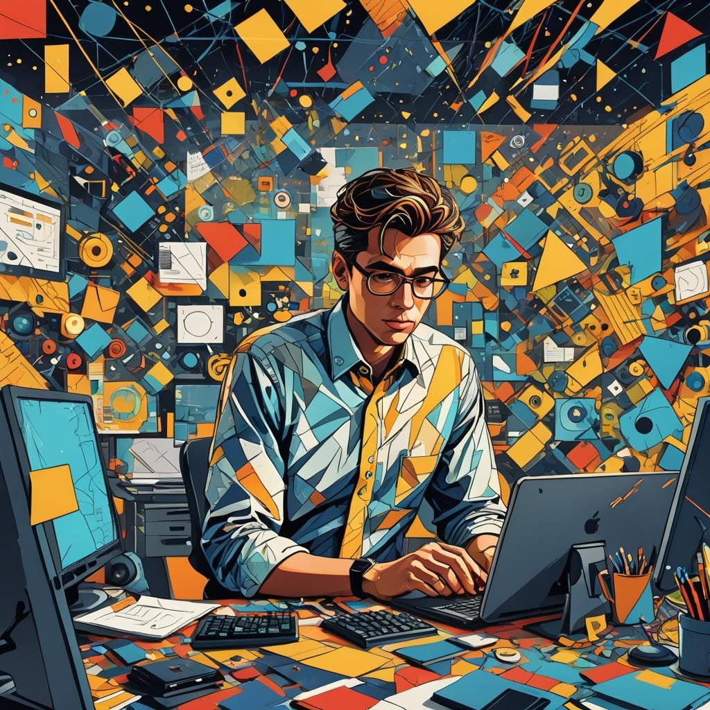 Energetic Geometric Abstraction of Worker at Desk