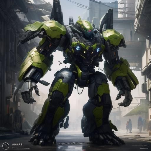 Armored Robot Panther Sleeping: Detailed Digital Art