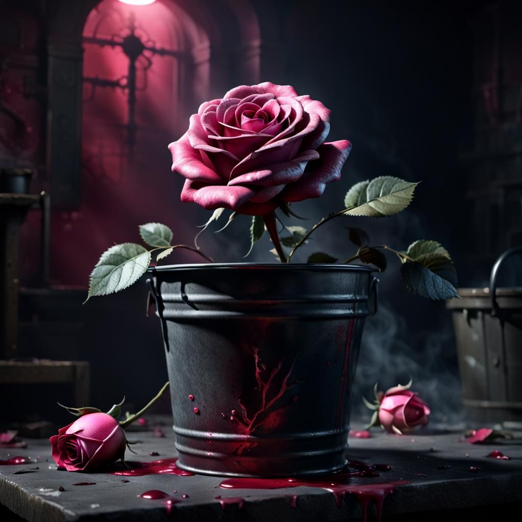 Sinister Rose in Apocalyptic Scene, Dark Fantasy Art