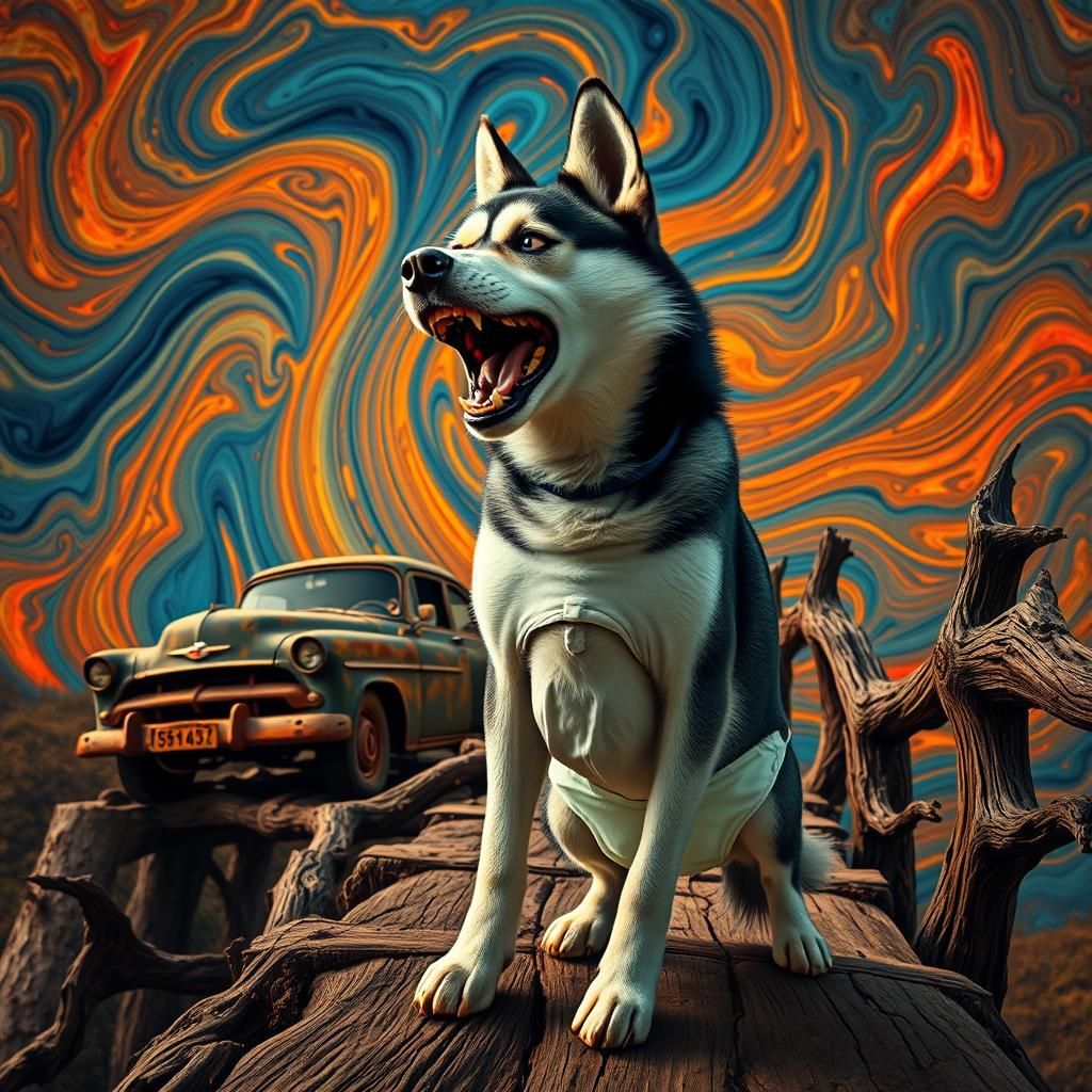 Emotive Husky's Silent Scream in Maximalist Style
