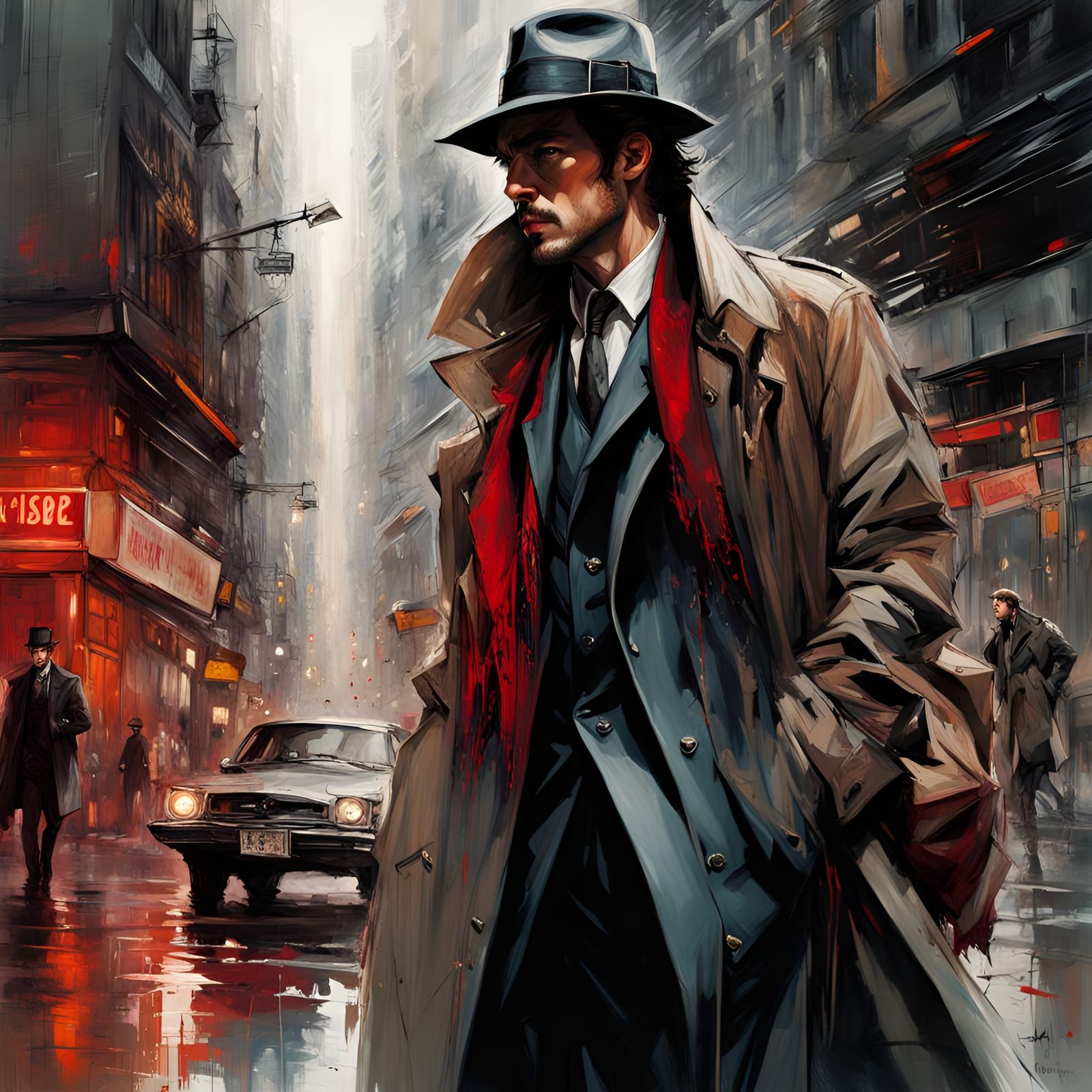 Noir Detective in a Fantasy World, Oil Painting