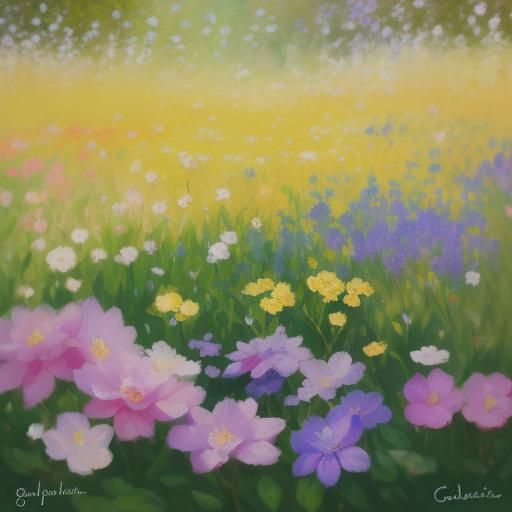 Impressionist Flower in Garden, Monet Style