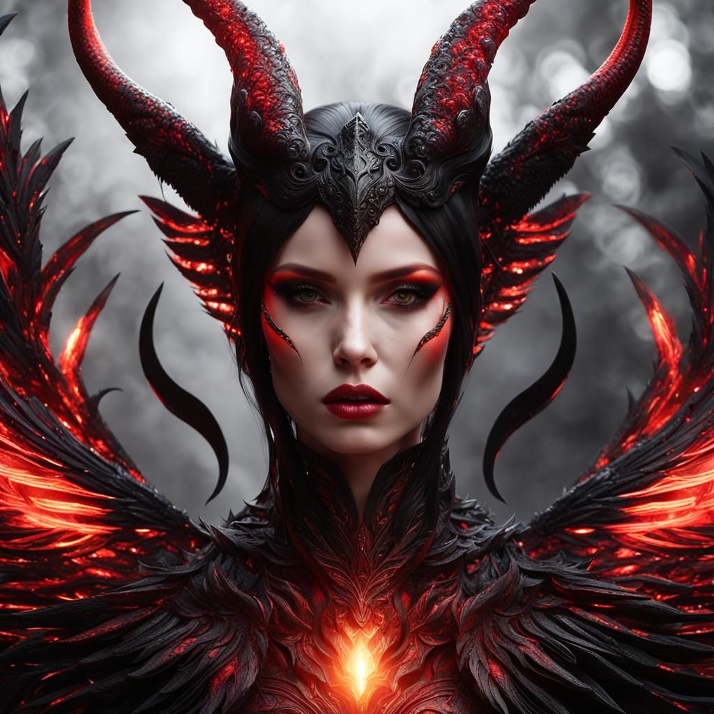 Hybrid Angel with Red Hair and Golden Mouth