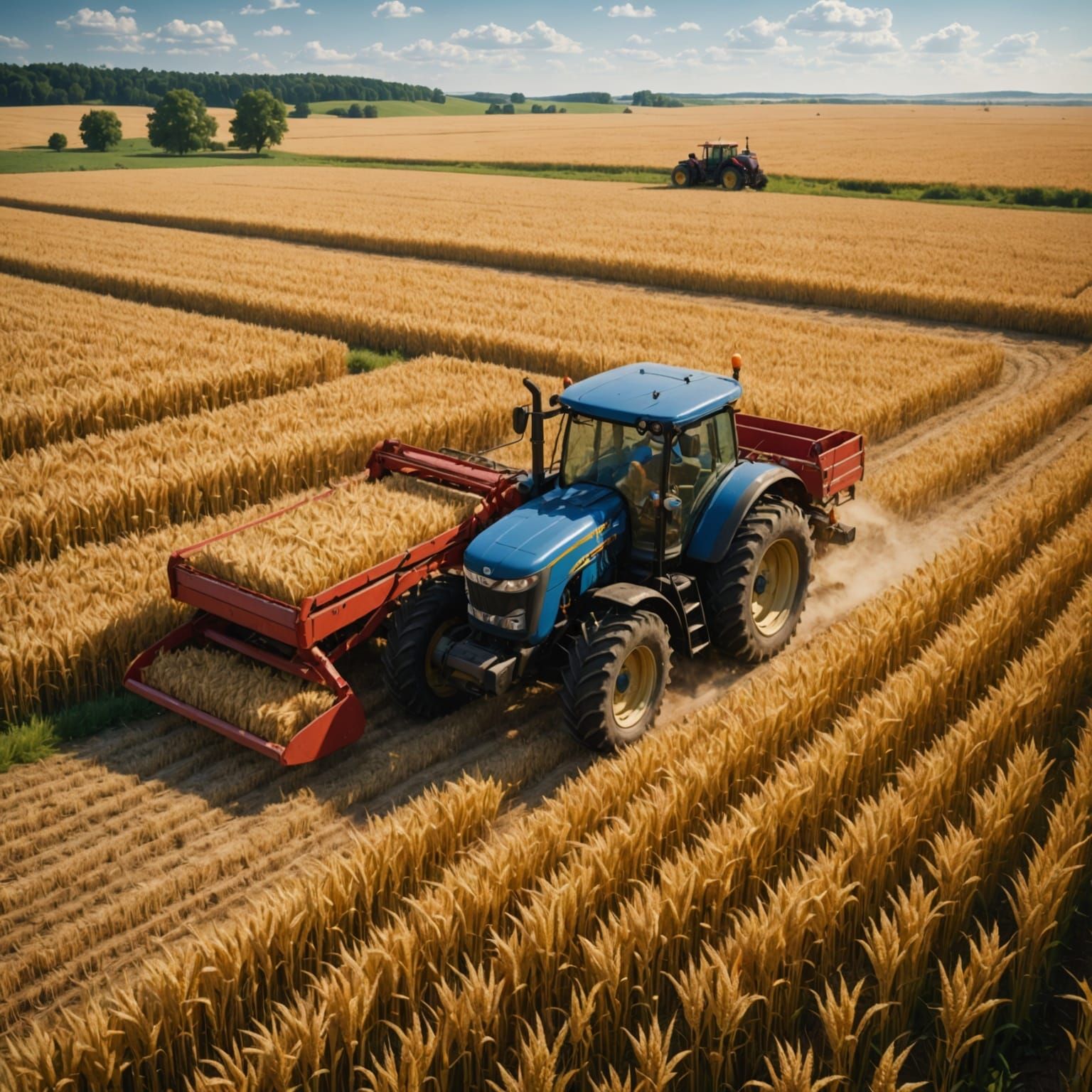 Tractor Harvesting Wheat in Detailed Matte Painting Style