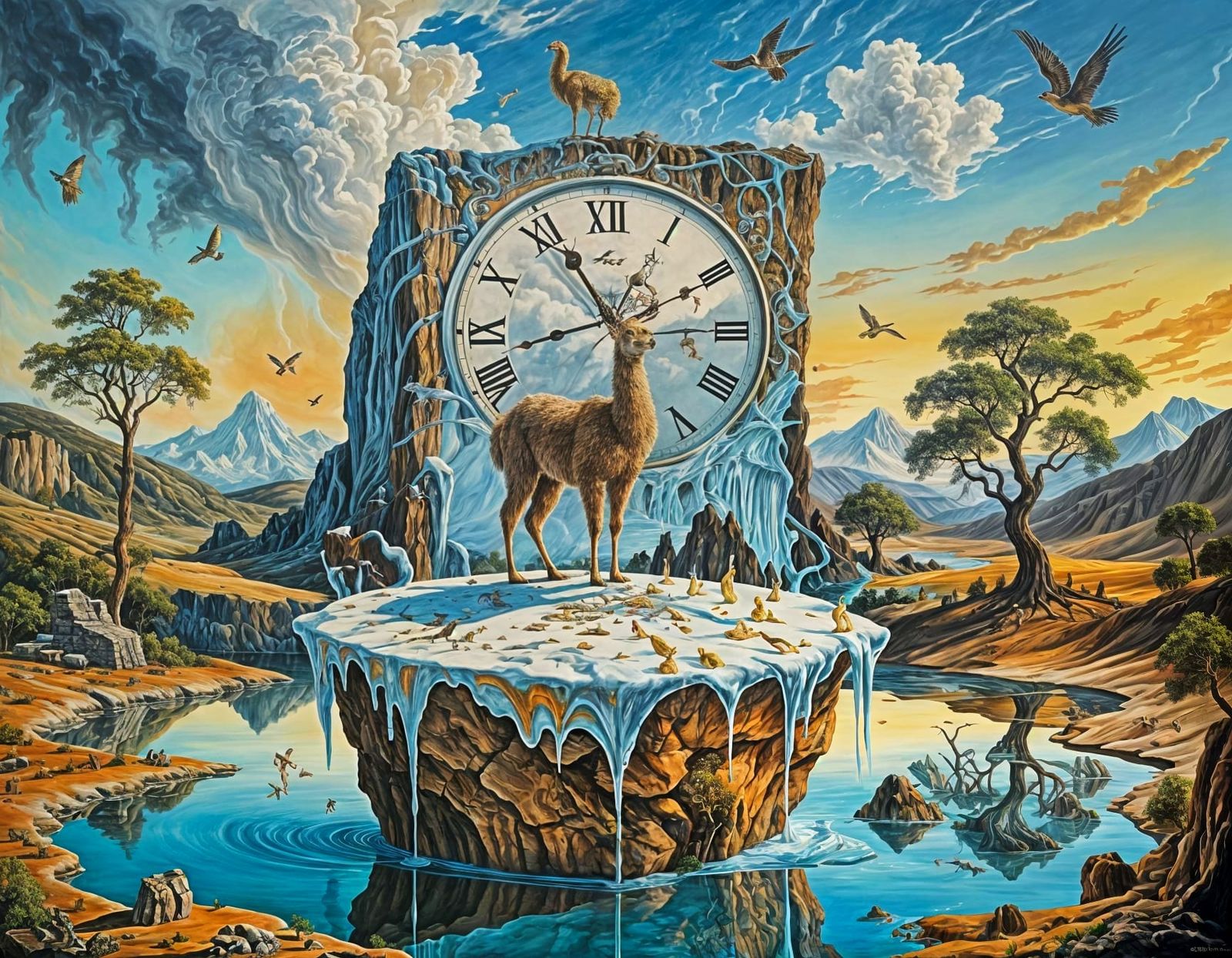 Surrealistic Dali Llama in Melting Landscape