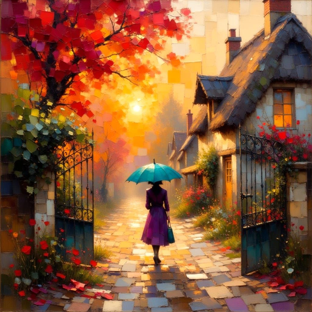 Impressionist English Village at Sunset