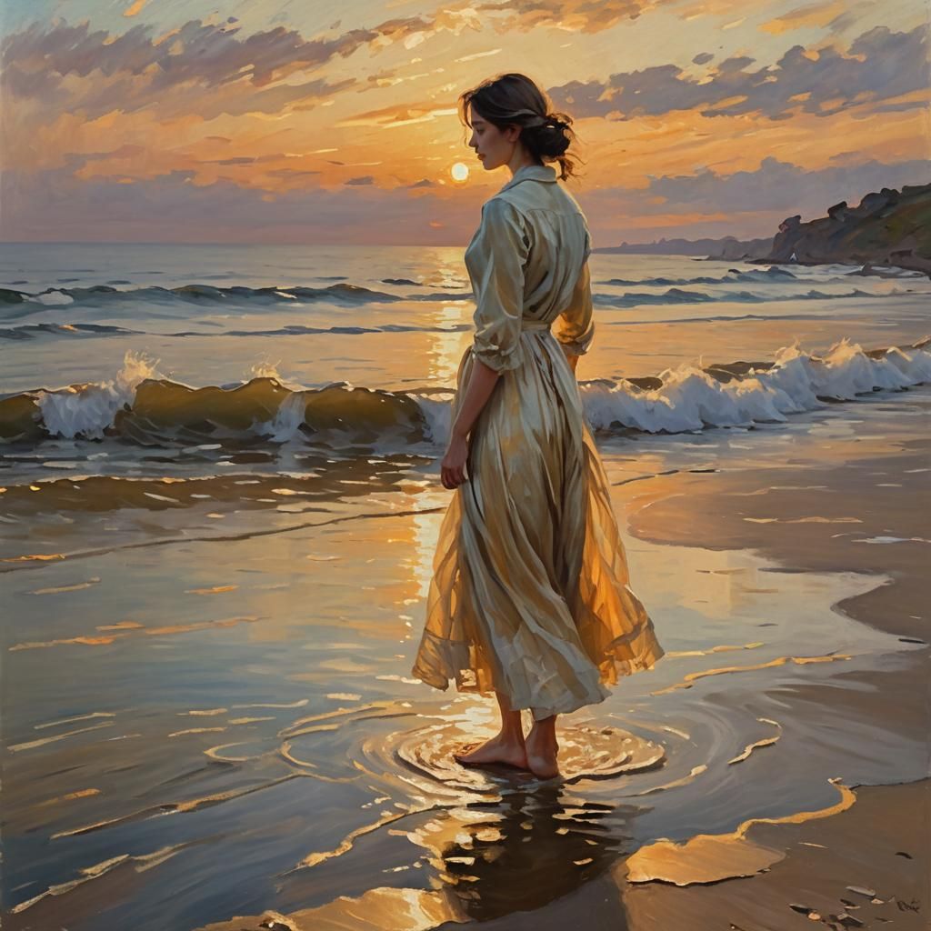 Impressionist Woman at Sunset, Monet Style