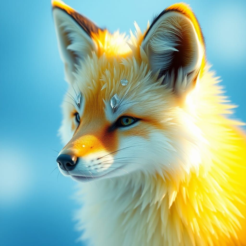Sunshine Yellow Ice Crystal Fox in Dreamy Style