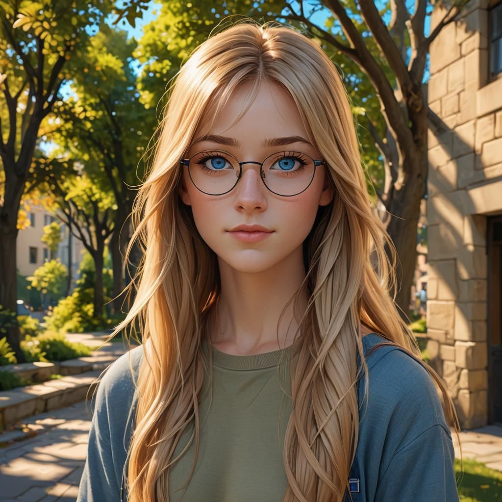 Cartoon Portrait of a Blonde Girl with Glasses