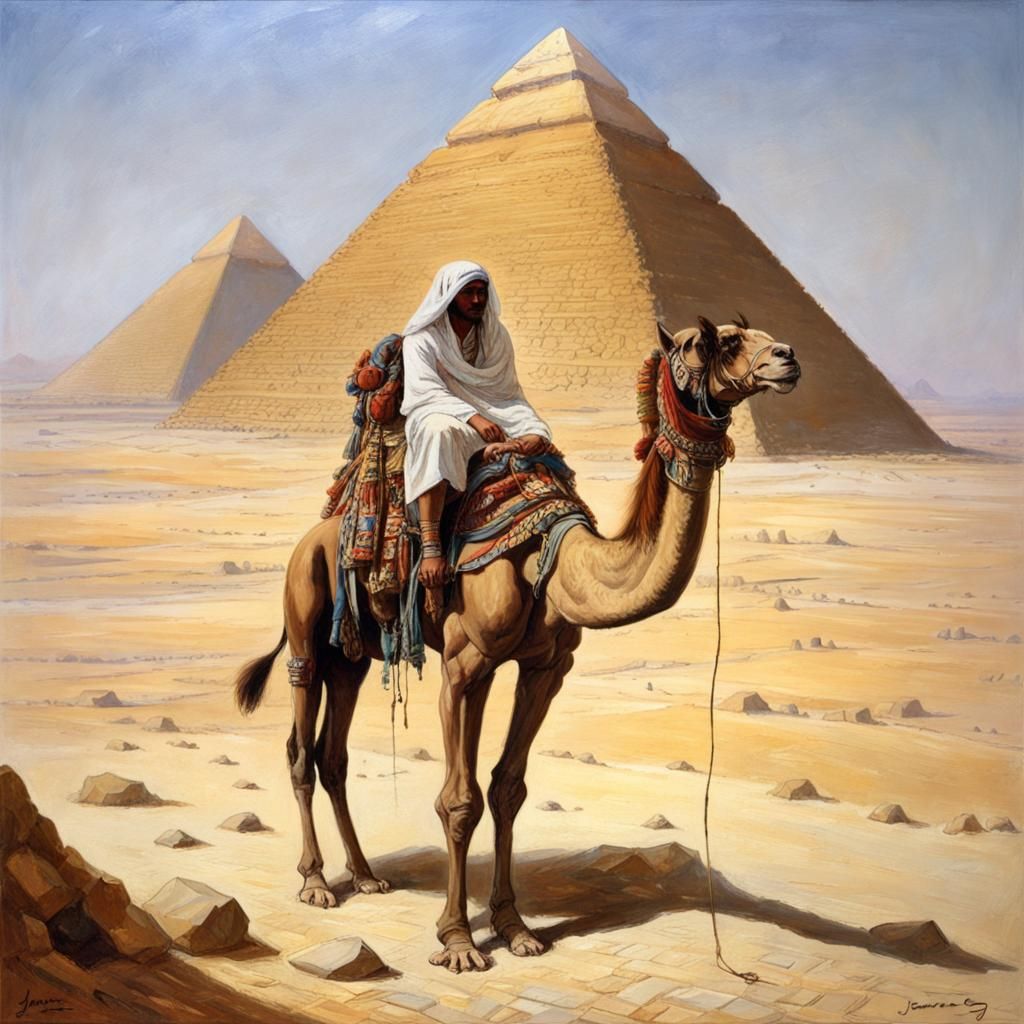 Egyptian Slaves Building Pyramids: Oil Painting