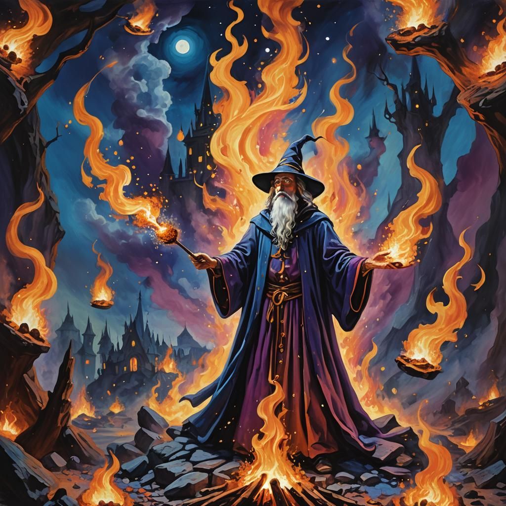 Wizard Casting Spell in Surreal, Dreamlike Style