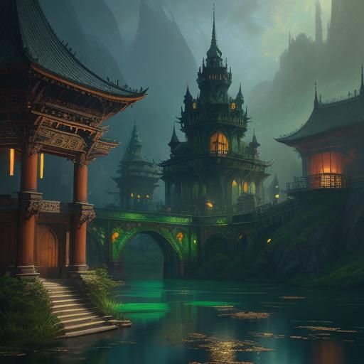 Oriental Beauty with Emeralds in Fantasy Setting