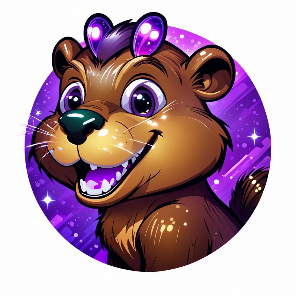 Psychedelic Cartoon Beaver with Chrome Accents