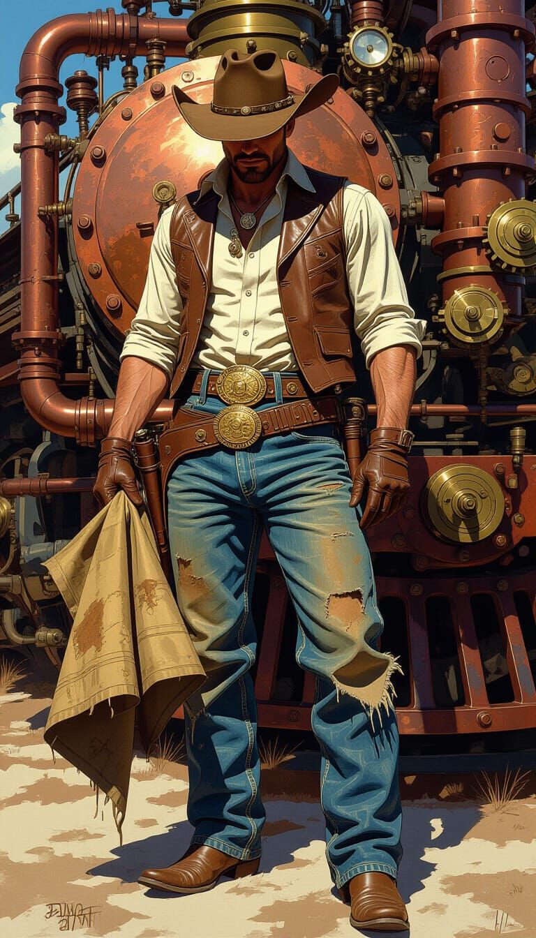 Steampunk Cowboy with Tattered Pants in Mead Style