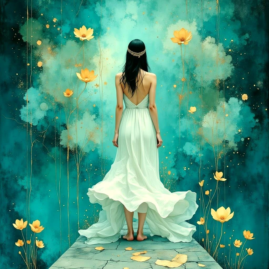 Ethereal Abstract Design with Turquoise and Gold