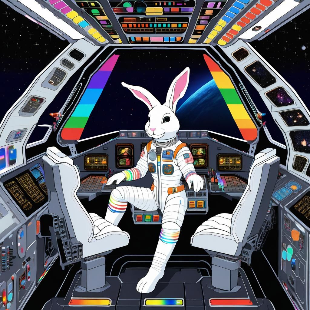 Anthropomorphic Bunny Pilot in Spaceship Cockpit