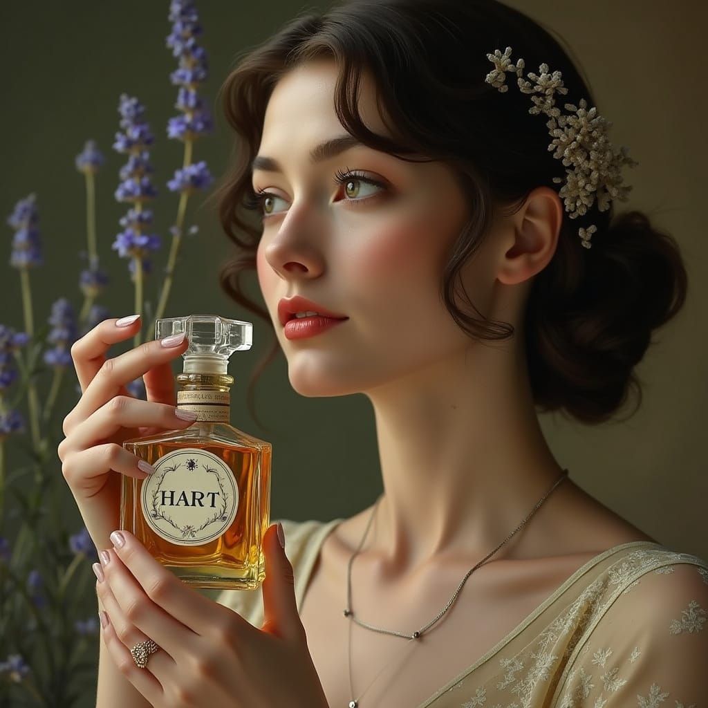 Elegant Woman with Perfume Bottle in Art Nouveau Style