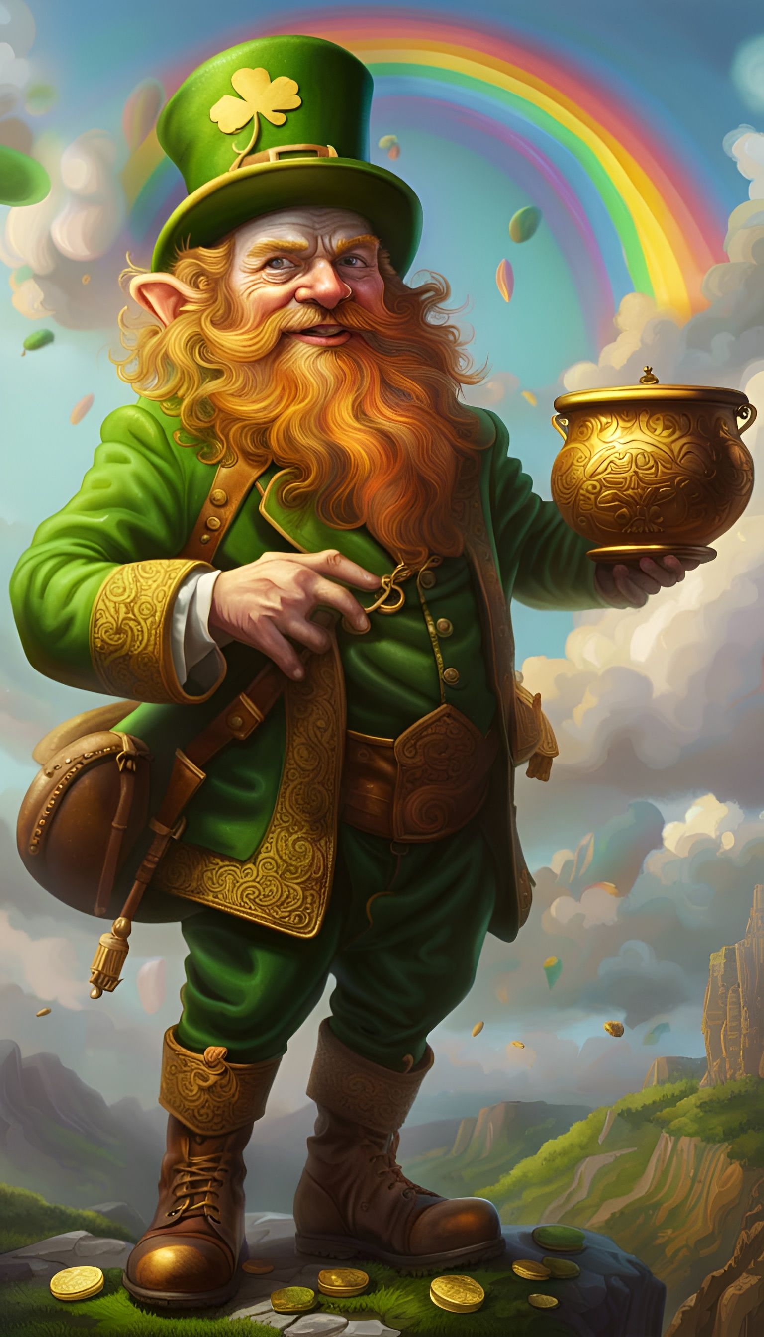 Hyperdetailed Leprechaun with Pot of Gold