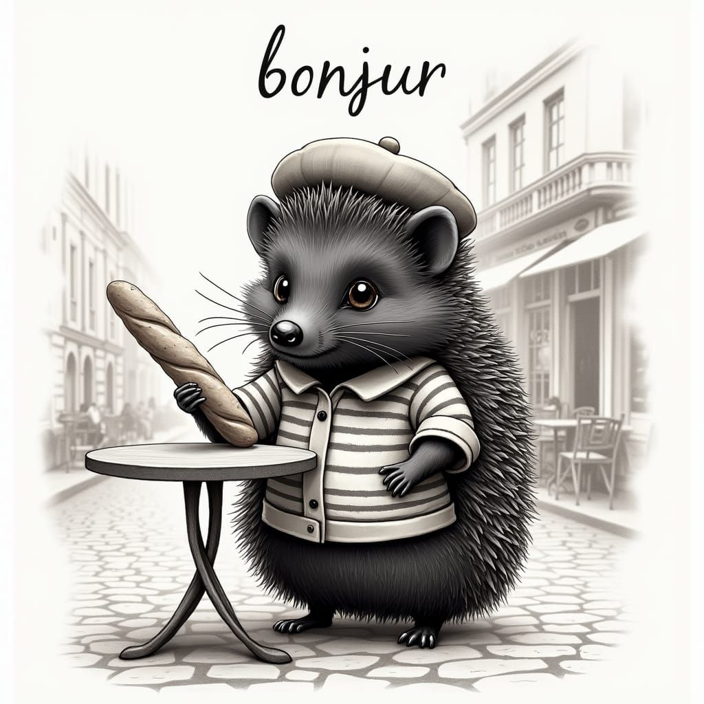 Hedgehog in Beret: A Realistic Pencil Sketch