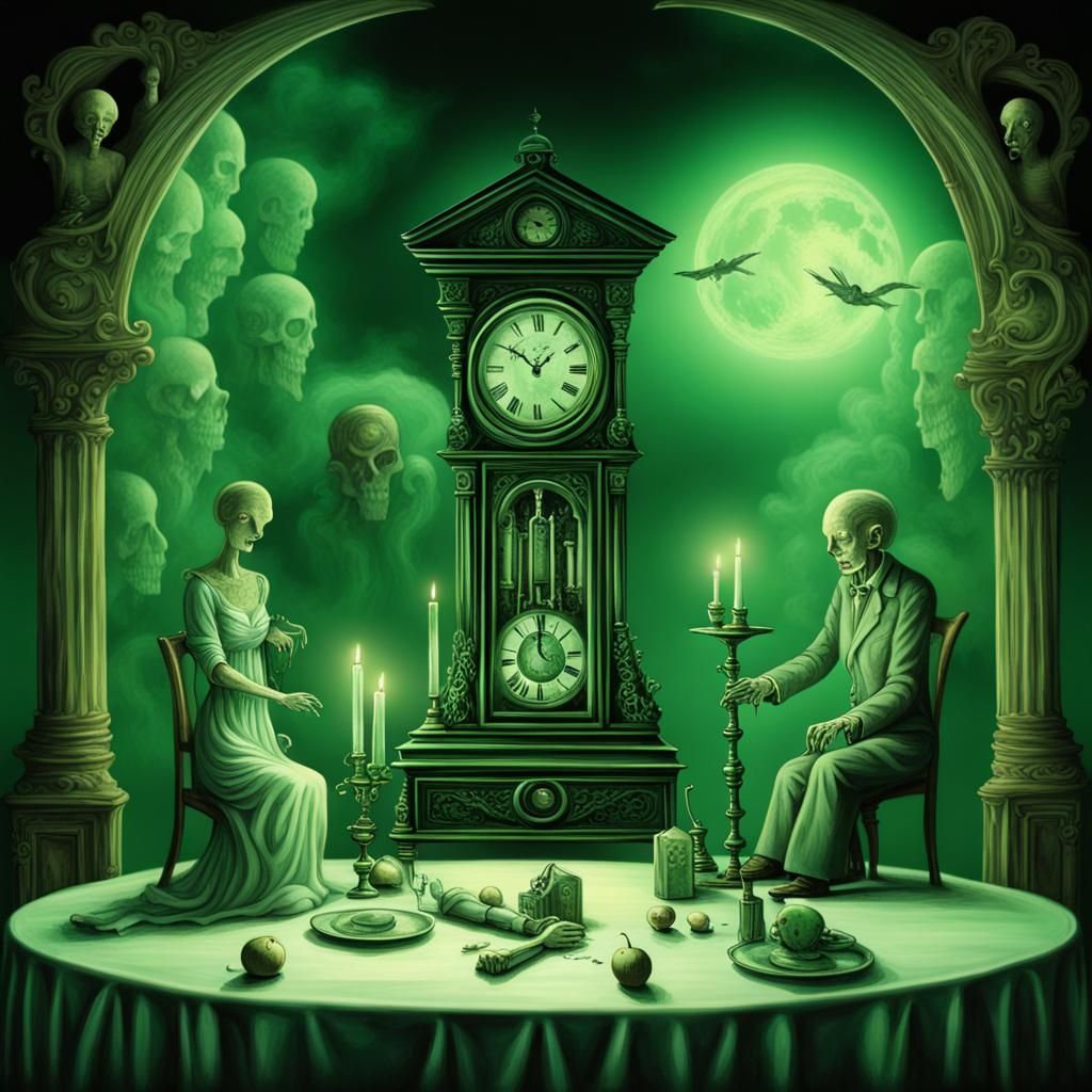 Surreal Seance at Midnight in Graveyard Dreamscape