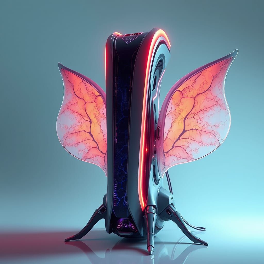 Futuristic Cyber-Organic Computer with Glowing Ports