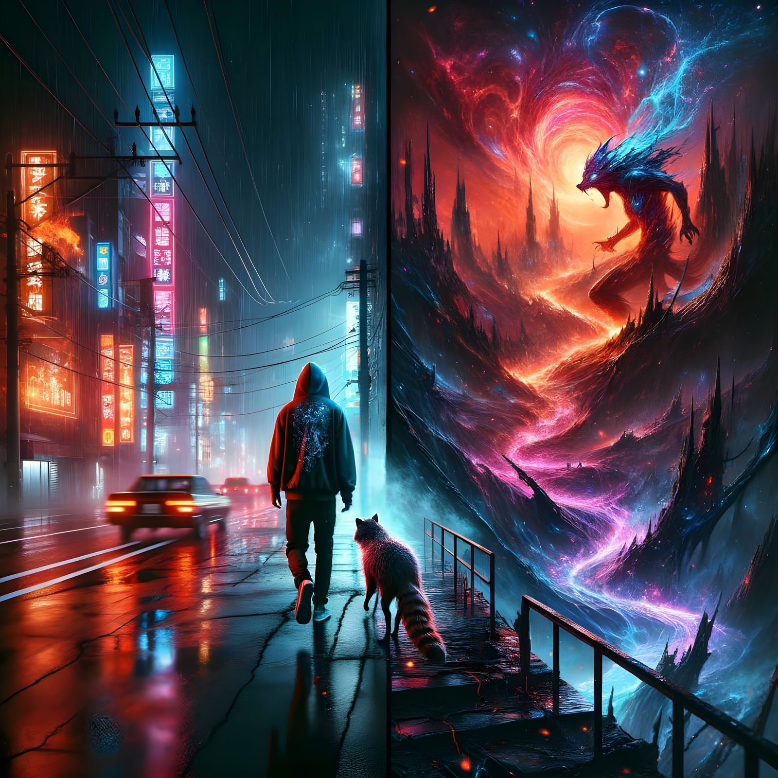 Neon City and Cosmic Battle Split-Frame