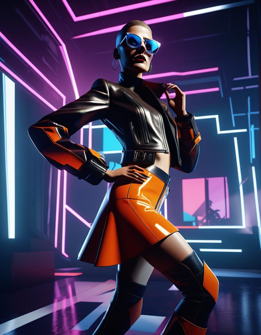 Glamorous Punk Girl in a Futuristic Nightclub Scene